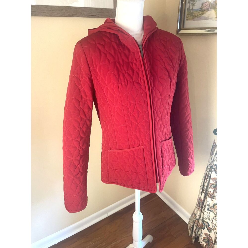 ESPRIT Classic Red Quilted Chore Jacket M Hooded Pockets Preppy Casual Winter